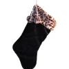 The Christmas Shop Black Plush Stocking With Leopard Cuff| Stockings
