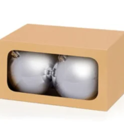 The Christmas Shop Box Of 2 Extra Large Shiny Silver Baubles| Silver & White Theme|Shatterproof