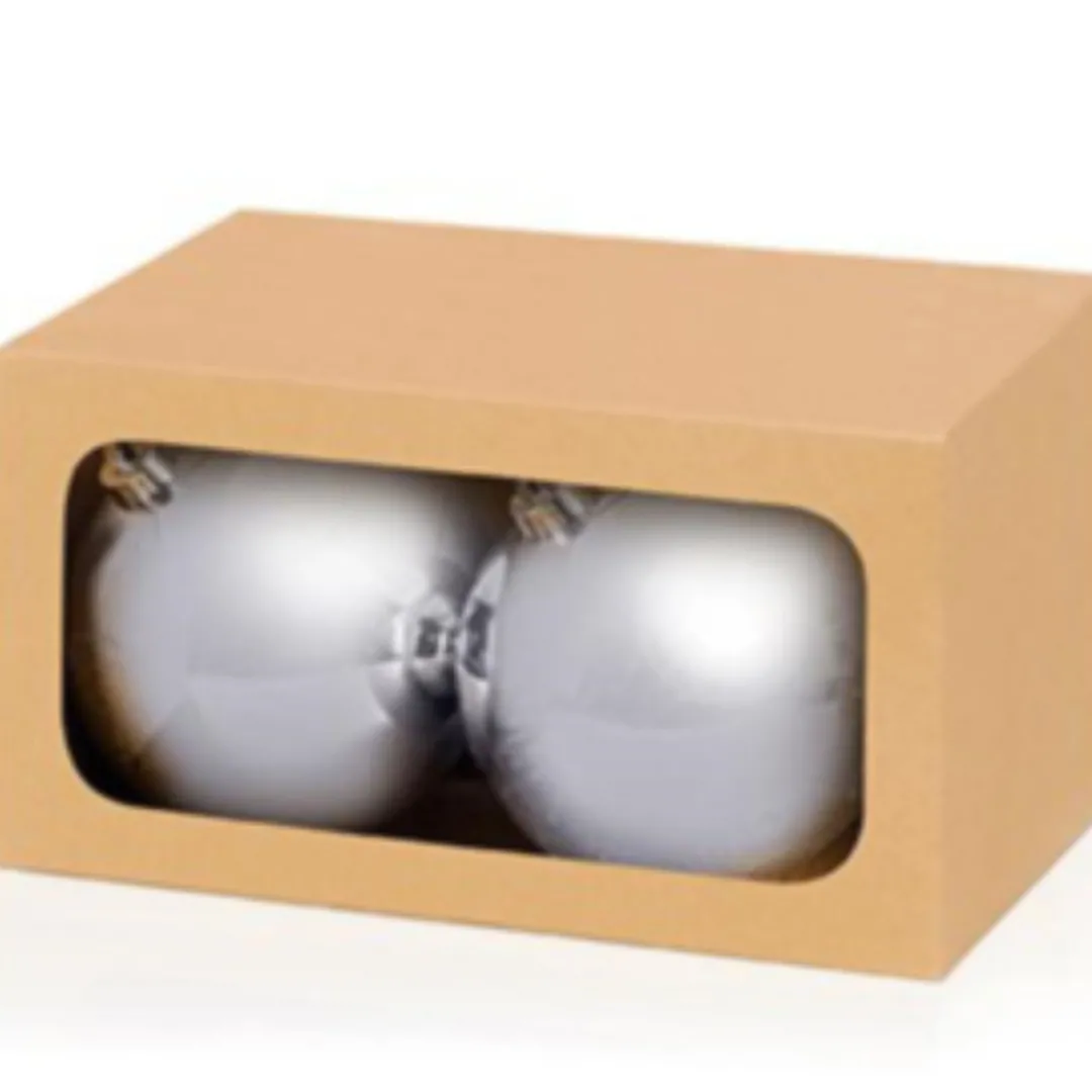 The Christmas Shop Box Of 2 Extra Large Shiny Silver Baubles| Silver & White Theme|Shatterproof