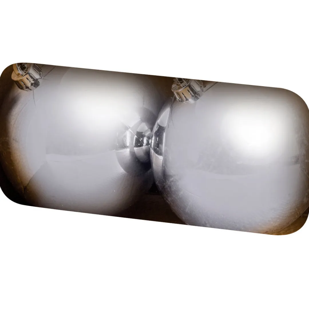 The Christmas Shop Box Of 2 Extra Large Shiny Silver Baubles| Silver & White Theme|Shatterproof