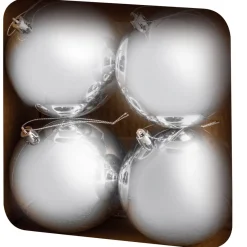 The Christmas Shop Box Of 4 Large Shiny Silver Baubles| Silver & White Theme|Shatterproof