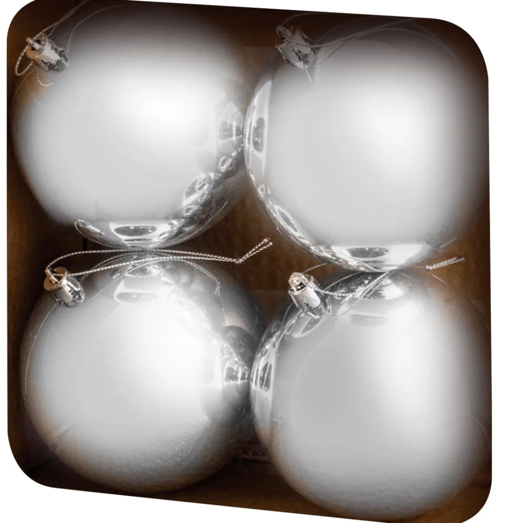 The Christmas Shop Box Of 4 Large Shiny Silver Baubles| Silver & White Theme|Shatterproof