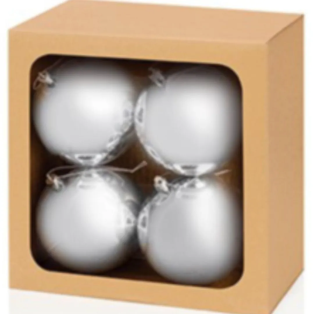 The Christmas Shop Box Of 4 Large Shiny Silver Baubles| Silver & White Theme|Shatterproof