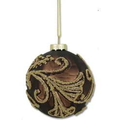 The Christmas Shop Brown Glass Bauble With Gold Beading| Other Colours|Glass