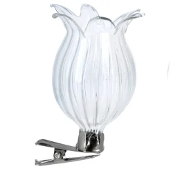 The Christmas Shop Clip-on Glass Flower| Glass|Silver & White Theme