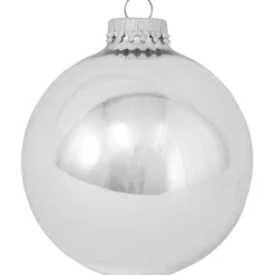 The Christmas Shop 8cm Shiny Silver Baubles| Silver & White Theme|Glass
