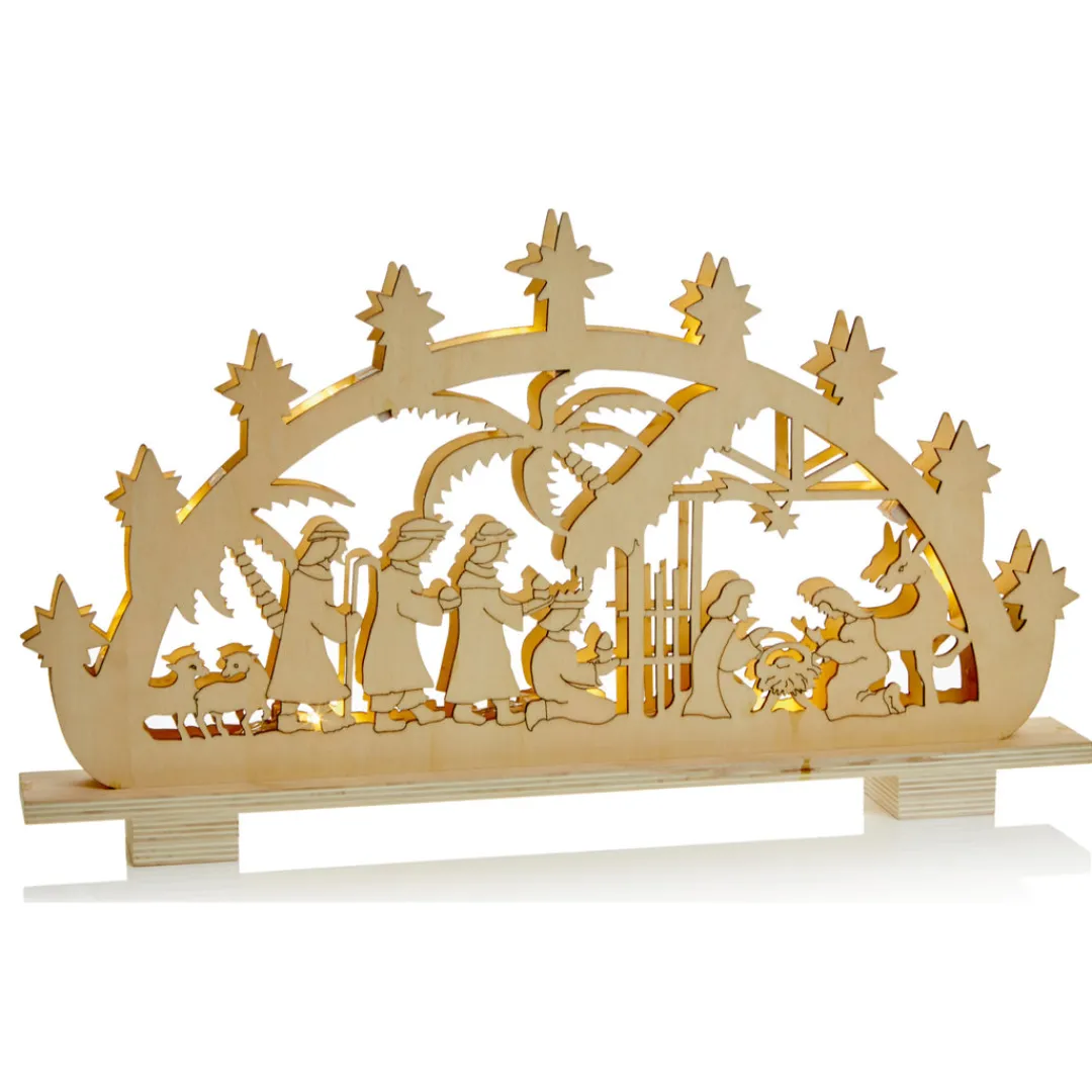The Christmas Shop 45cm Wood Nativity Scene| Battery Operated Lights|Wooden Ornaments