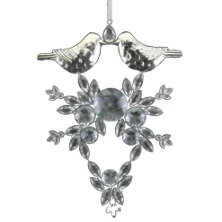 The Christmas Shop Diamante Drop With Tin Birds| Silver & White Theme