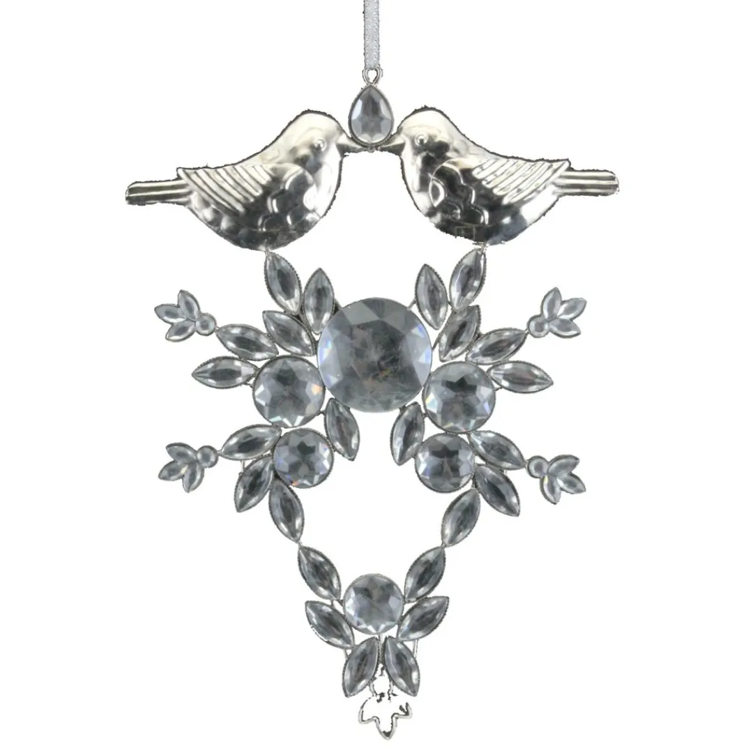 The Christmas Shop Diamante Drop With Tin Birds| Silver & White Theme