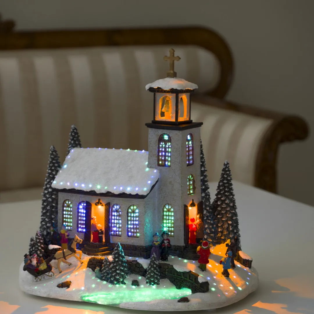 The Christmas Shop Fibre Optic Church| Electric Operated Lights|Lighted Houses
