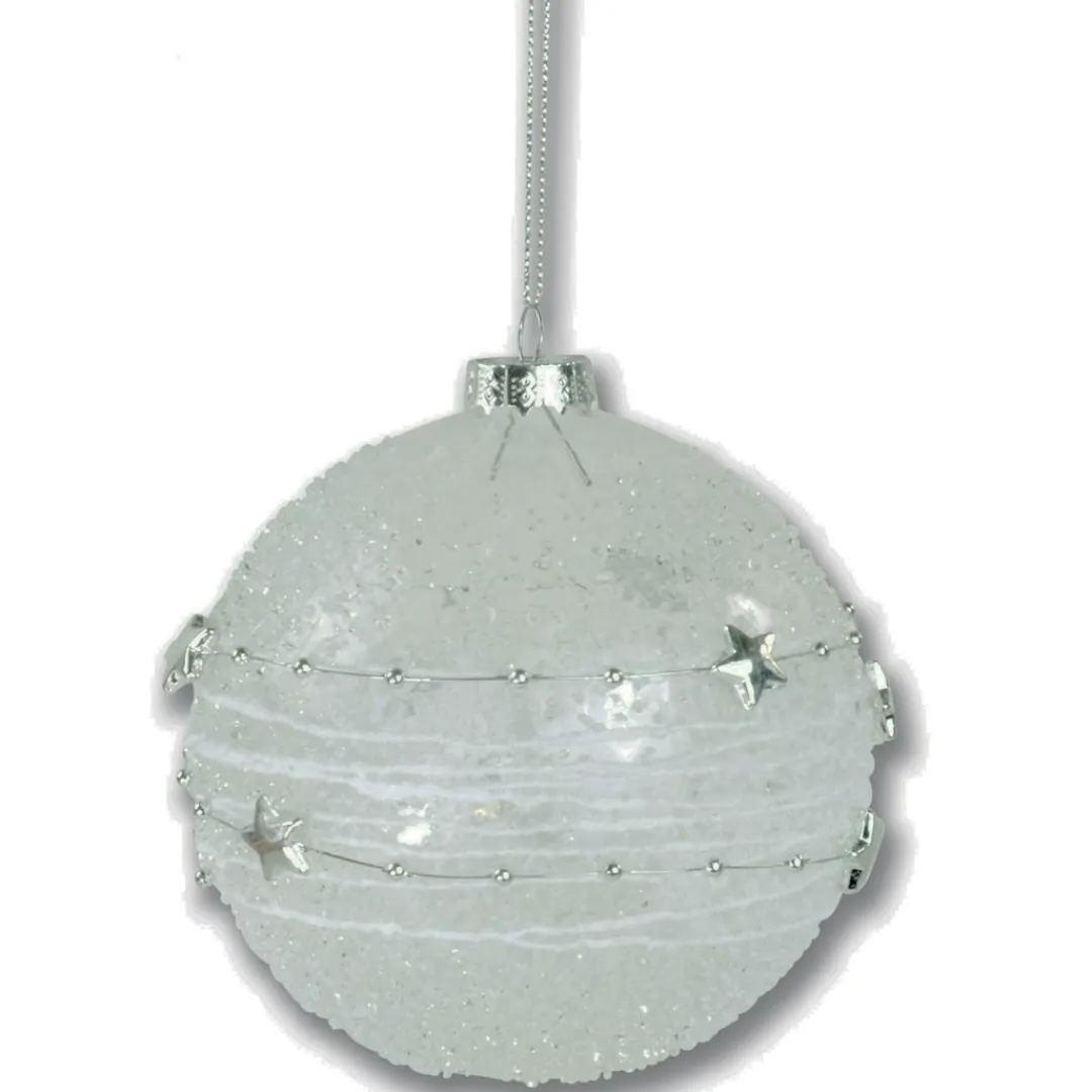 The Christmas Shop Glass Ball With Stars| Silver & White Theme|Glass