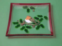 The Christmas Shop Glass Dish With Robin Design| Tableware|Candles