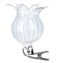 The Christmas Shop Glass Flower Clip| Glass|Silver & White Theme
