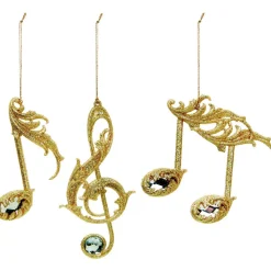 The Christmas Shop Gold Glitter Music Notes (set Of 3)| Gold Theme