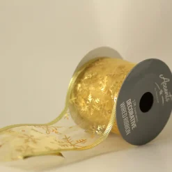 The Christmas Shop Gold Sheer Ribbon With Snowflake Motif| Ribbon|Gold Theme