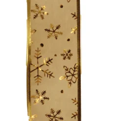 The Christmas Shop Gold Sheer Ribbon With Snowflake Motif| Ribbon|Gold Theme