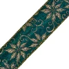 The Christmas Shop Green Wired Ribbon With Gold Flower Pattern| Ribbon