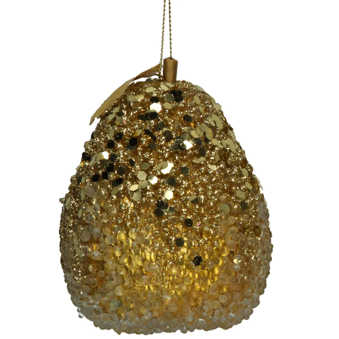 The Christmas Shop Old Gold Bead & Sequin Pear| Gold Theme