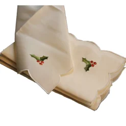 The Christmas Shop Pack Of 4 Napkins With Holly Vine Motif| Tableware|Tablecloths