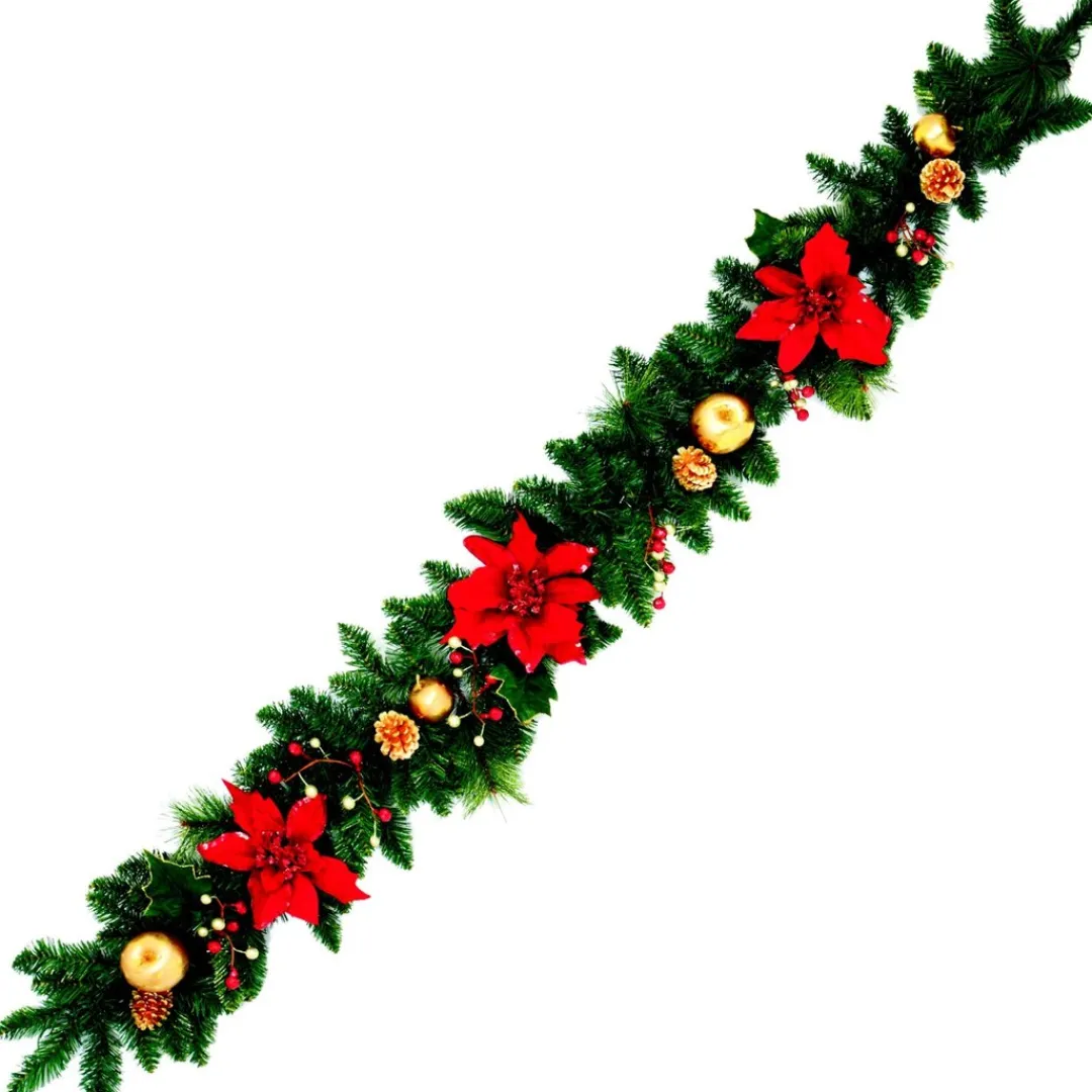The Christmas Shop Poinsettia Pine Garland| Garlands