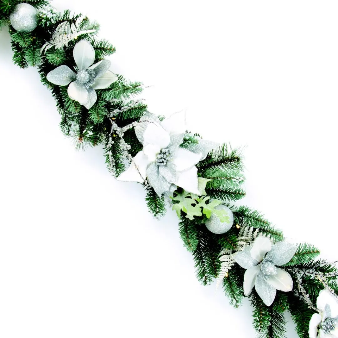 The Christmas Shop Pre Lit Silver Garland| Battery Operated Lights|Garlands