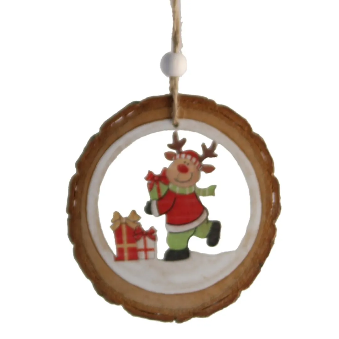 The Christmas Shop Reindeer With Parcel In Log| Wood|Characters