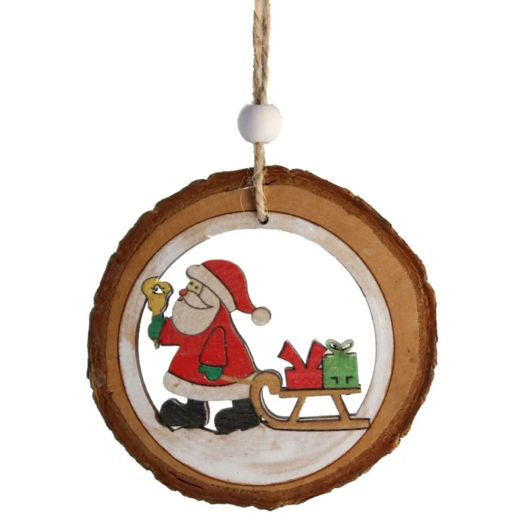The Christmas Shop Santa With Sleigh In Log| Wood|Characters