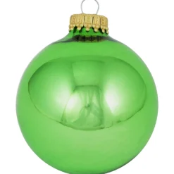The Christmas Shop Shiny Lime Green Glass Baubles| Glass