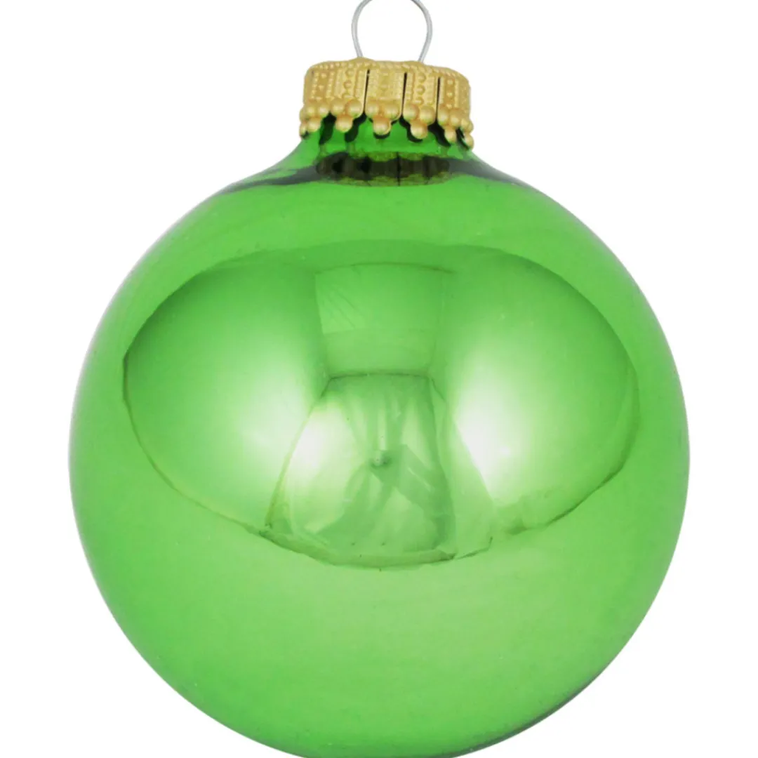 The Christmas Shop Shiny Lime Green Glass Baubles| Glass