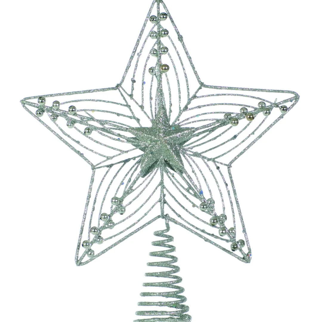 The Christmas Shop Silver Glitter Treetop Star| Treetop Stars|Silver & White Theme