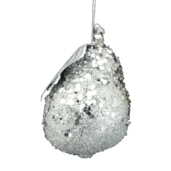 The Christmas Shop Silver Glittered Pear| Silver & White Theme