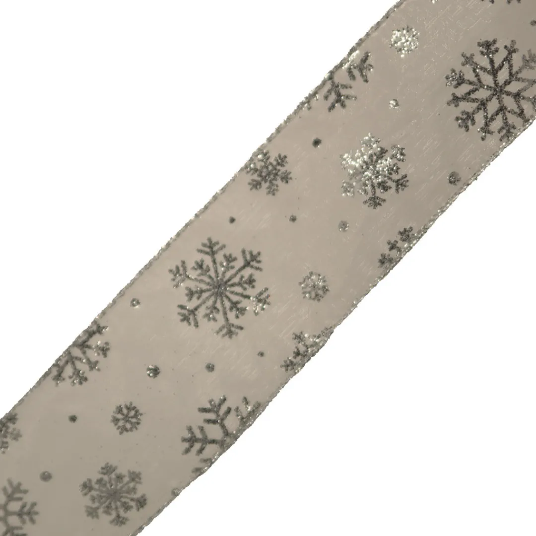 The Christmas Shop Silver Ribbon W/snowflakes| Ribbon|Silver & White Theme