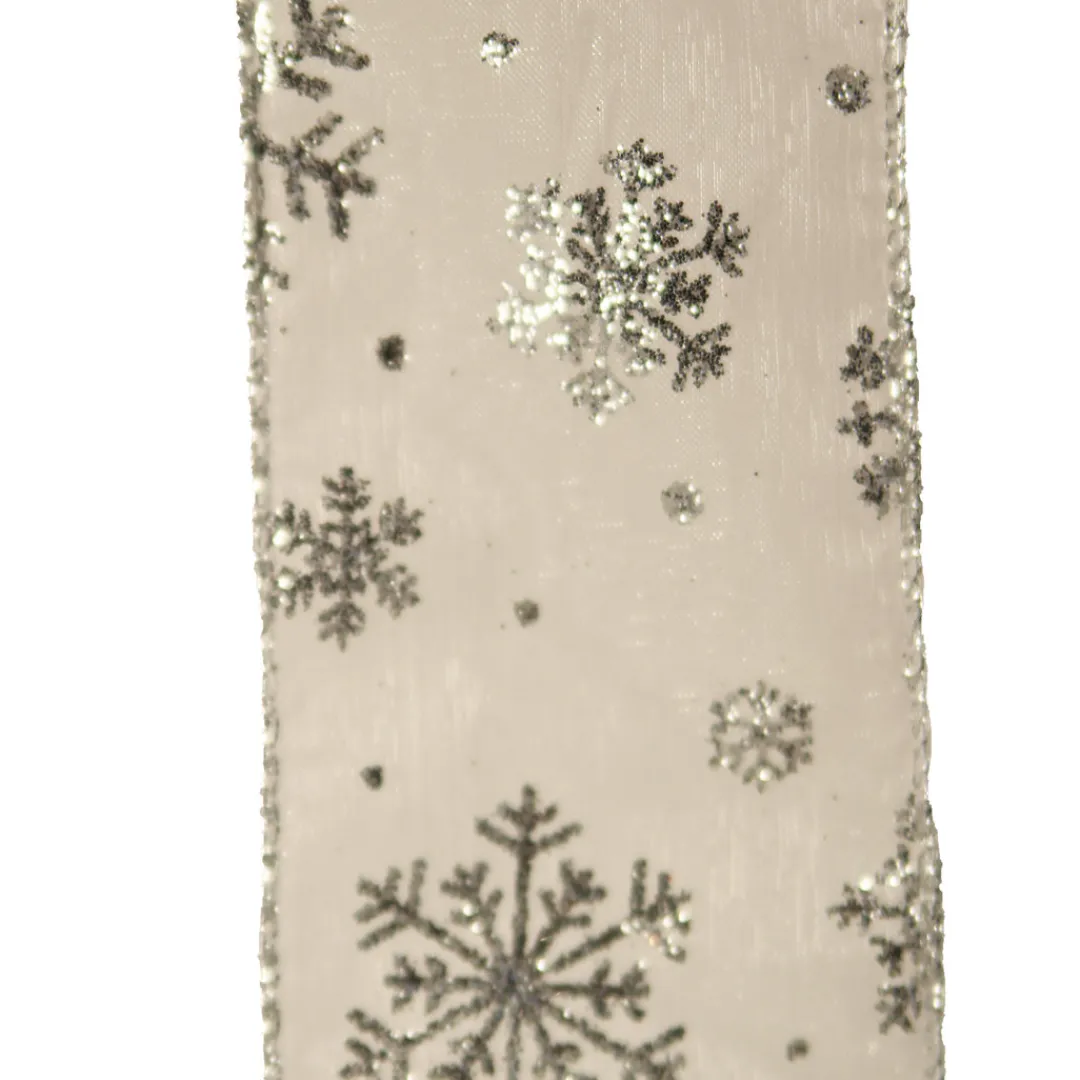 The Christmas Shop Silver Ribbon W/snowflakes| Ribbon|Silver & White Theme