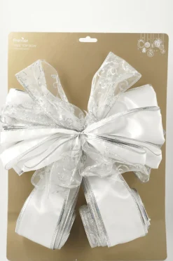 The Christmas Shop Silver Treetop Bow| Silver & White Theme|Treetop Stars