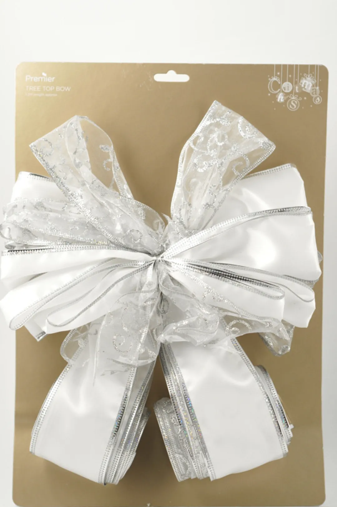 The Christmas Shop Silver Treetop Bow| Silver & White Theme|Treetop Stars