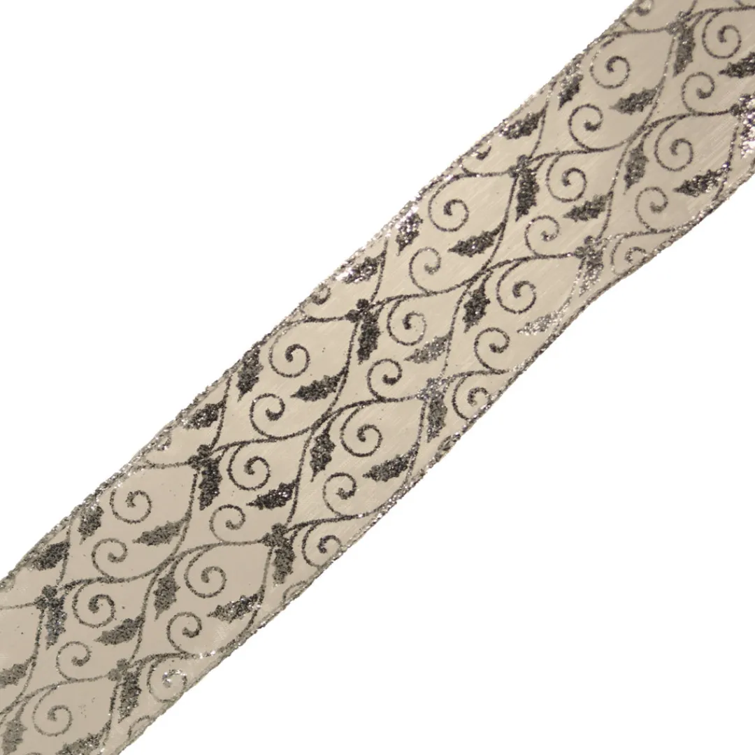 The Christmas Shop Silver W/vines Ribbon| Ribbon|Silver & White Theme
