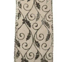 The Christmas Shop Silver W/vines Ribbon| Ribbon|Silver & White Theme