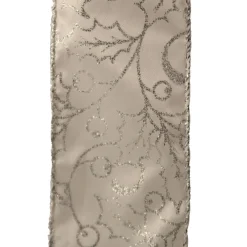 The Christmas Shop White W/Silver Holly Ribbon| Ribbon|Silver & White Theme