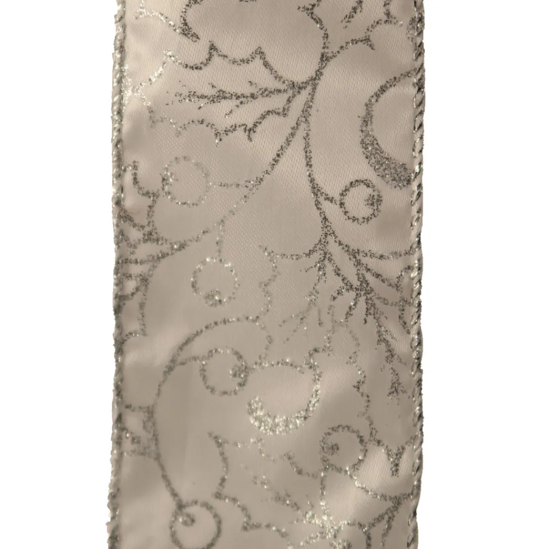 The Christmas Shop White W/Silver Holly Ribbon| Ribbon|Silver & White Theme