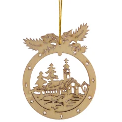 The Christmas Shop Wood Ring With Village Scene| Wood