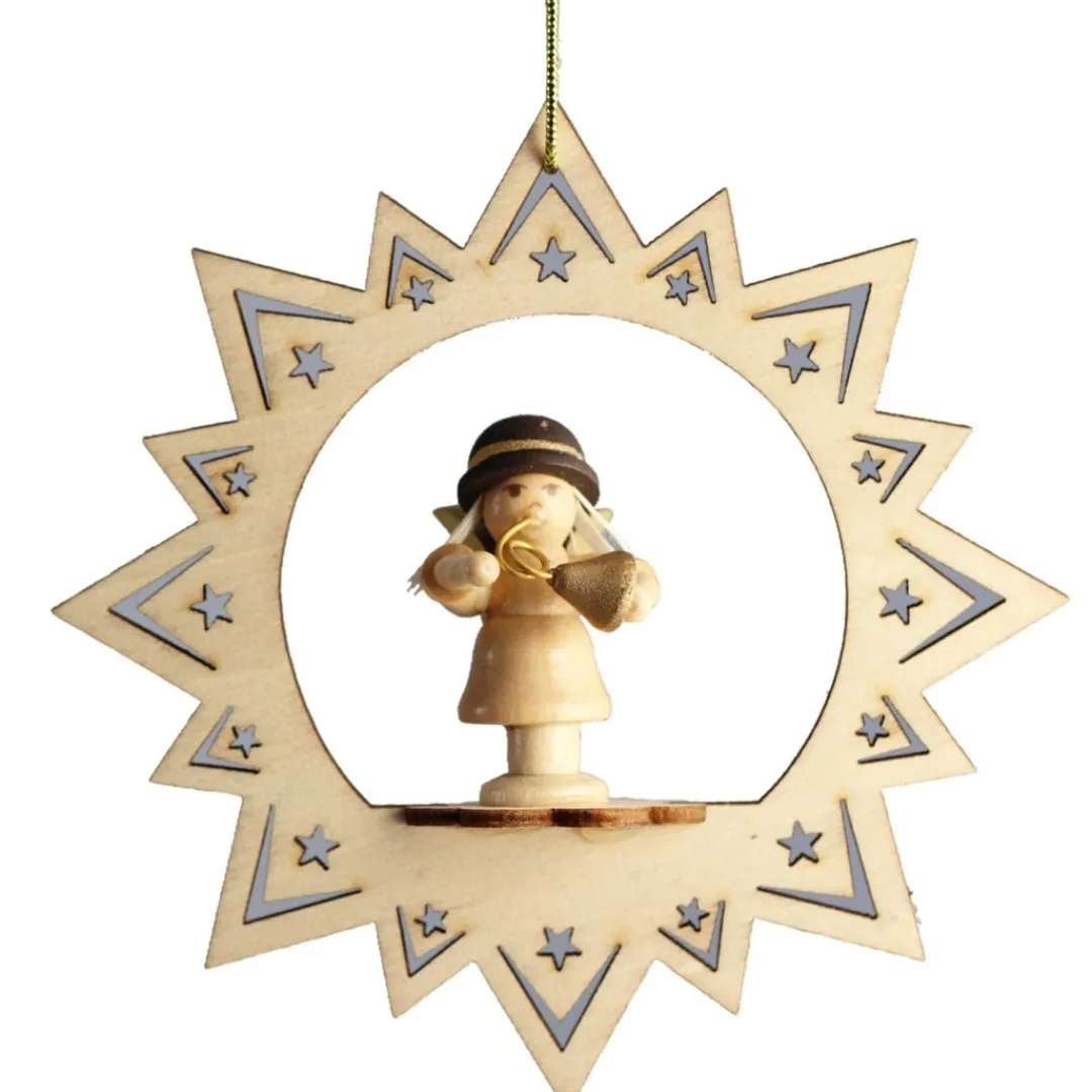 The Christmas Shop Wood Star With Angel (French Horn)| Wood